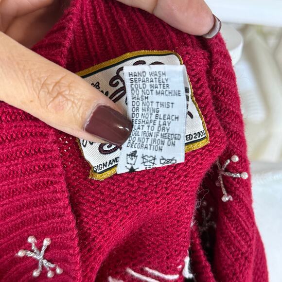 Heirloom Collectibles sz XL Snowman red full zip cardigan festive Christmas 4247 - Picture 9 of 10